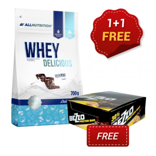 PROMO 1+1 FREE Whey Delicious 700 g + BEZZO Protein Bar / 12x80 гр - Peanut Butter на супер цена