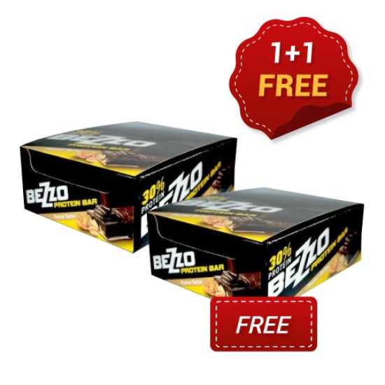 1+1 FREE BEZZO Protein Bar / 12x80 гр - Peanut Butter на супер цена