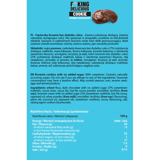 Allnutrition F**King Delicious Cookie - Double Chocolate - Диетичен Десерт 128 гр на изгодни цени Allnutrition F**King Delicious Cookie - Double Chocolate - Диетичен Десерт 128 гр на супер цена