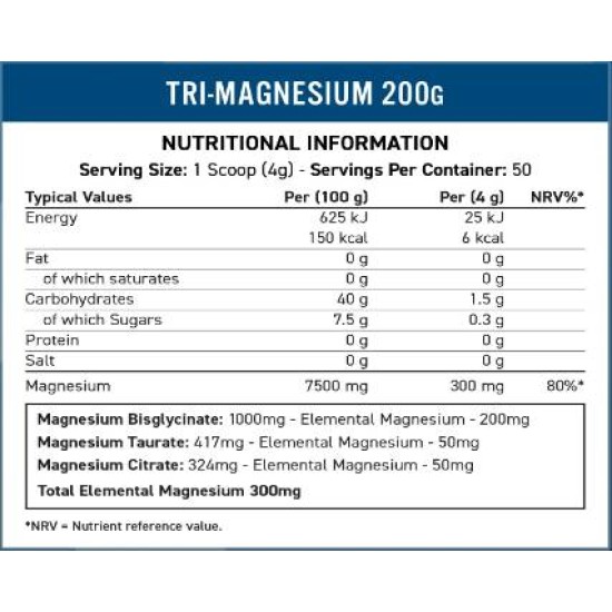 Applied Nutrition Tri-Magnesium Powder | Bisglycinate, Taurate & Citrate 200 гр на супер цена