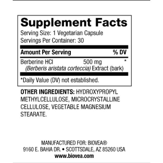 Biovea Berberine 500mg - Берберин - 30 Vcaps на супер цена