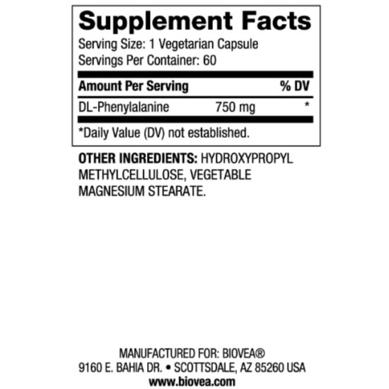 Biovea DLPA - DL-Phenylalanine 750 мг / 60 капсули на супер цена