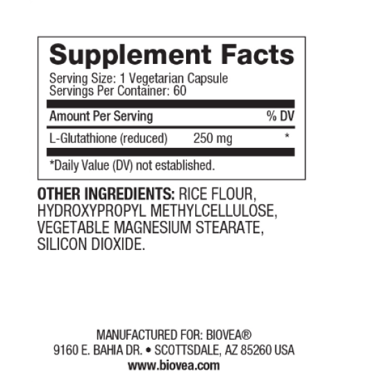 Biovea  Reduced Glutathione 250mg - Глутатион - 60 caps на супер цена