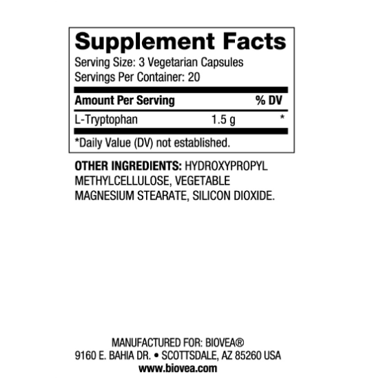 Biovea L-Tryptophan 500mg - Триптофан - 60 caps на супер цена