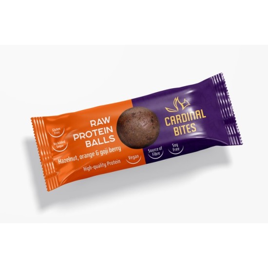 Cardinal Bites Protein balls with hazelnut chocolate, orange and goji berry – 36 gr (3 balls) на супер цена