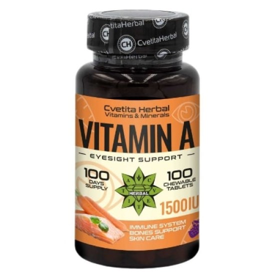 Cvetita Herbal Vitamin A – Витамин А 1500 IU / 100 дъвчащи таблетки на супер цена