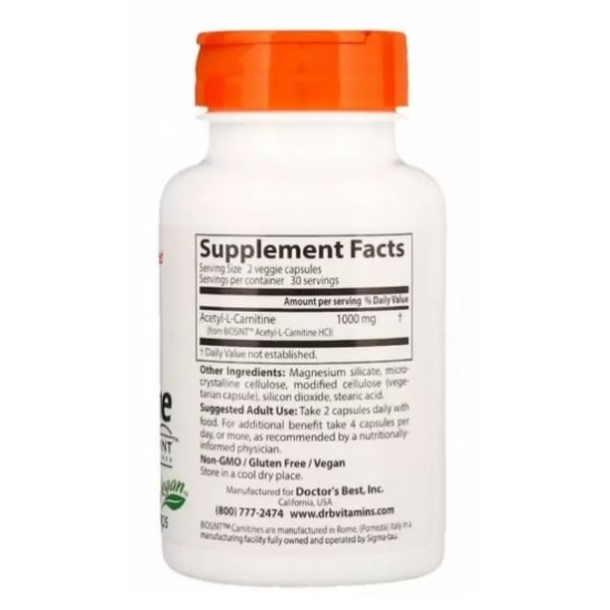 Doctor's Best Acetyl-L-Carnitine 500 мг / 60 капсули на супер цена