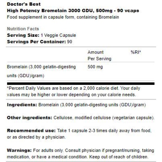 Doctor's Best Bromelain 3000 GDU 500 мг | High Potency 90 капсули на супер цена