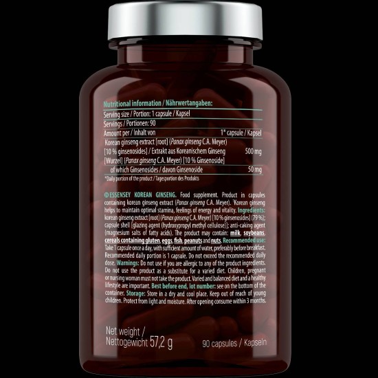 ESSENSEY Korean Ginseng 500 мг / 90 капсули на супер цена