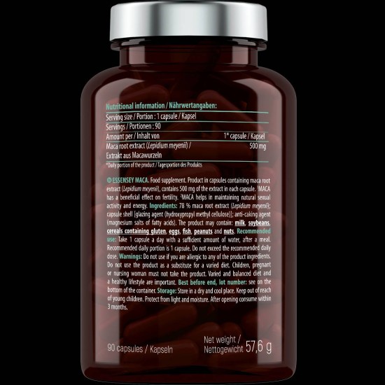 ESSENSEY Maca 500 мг / 90 капсули на изгодни цени ESSENSEY Maca 500 мг / 90 капсули на супер цена