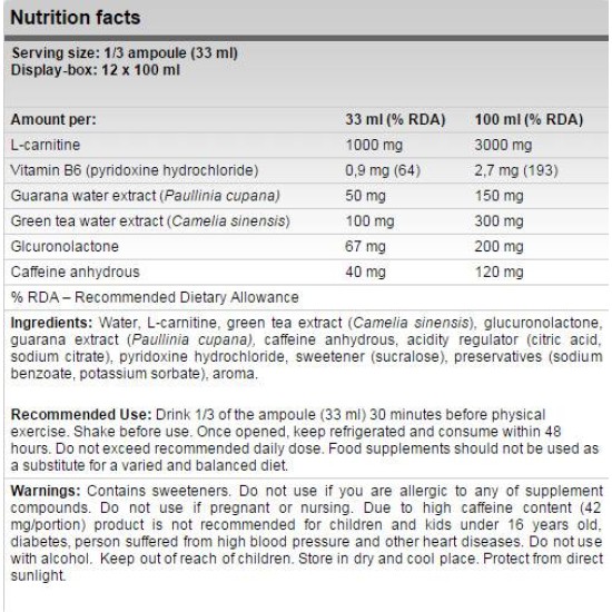 FA Nutrition L-Carnitine 3000 Plus / 12 x 100 мл, 36 Дози на супер цена