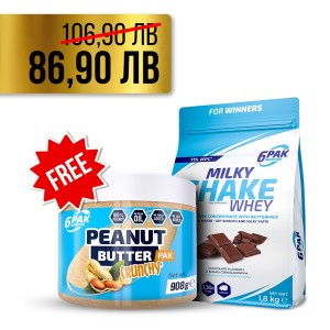6 Pak Nutrition 1+1 FREE  Milky Shake Whey 1800 гр + Peanut Butter Pak 908g