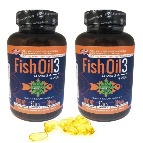 Cvetita Herbal 1+1 FREE Fish Oil 3: Омега 3 + Витамин Е - 120 софтгел капсули + Tribulus 300 мг / 40 капсули  на супер цена