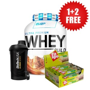 Promo 1+2 FREE Ultra Premium Whey Build 2300 грама + FIT SPO CRUNCHY + Shaker 