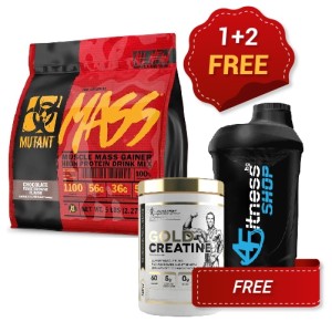 Promo 1+2 FREE MUTANT Mass 2270 g + KEVIN LEVRONE Creatine Monohydrate 300 гр + Shaker