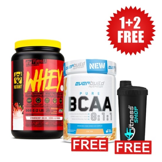 Promo 1+2 FREE MUTANT Whey 908 гр + EVERBUILD BCAA 8:1:1 300 гр + 4Fitness Shaker на супер цена
