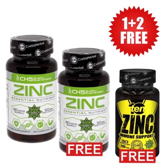 Cvetita Herbal 1+1 FREE Zinc / 80 капсули + 10/ten Zinc - Цинк 30 капсули х 15 mg  на супер цена