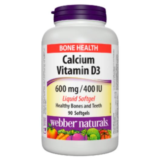 Webber Naturals Calcium & Vitamin D3/ Калций 600 mg + Витамин D3 400 IU х 90 софтгел капсули с течност на супер цена