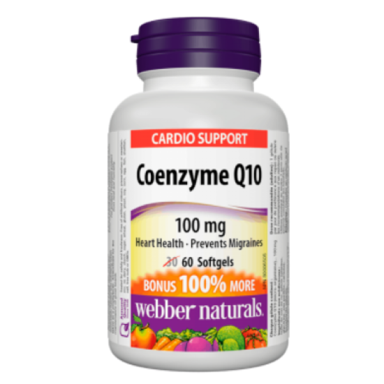 Webber Naturals Coenzyme Q10 / Коензим Q10, 100 mg, 60 софтгел капсули на изгодни цени Webber Naturals Coenzyme Q10 / Коензим Q10, 100 mg, 60 софтгел капсули на супер цена