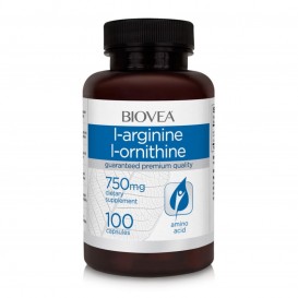 Biovea L-Arginine, L-Ornithine 750mg - Аргинин + Орнитин - 100 caps