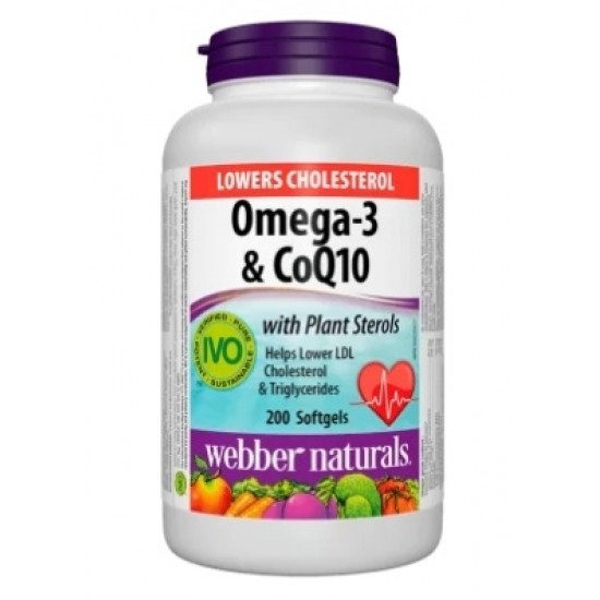 Webber Naturals Lowers Cholesterol Omega-3 & CoQ10+Plant Sterols/ Омега-3 - 200 softgels на супер цена