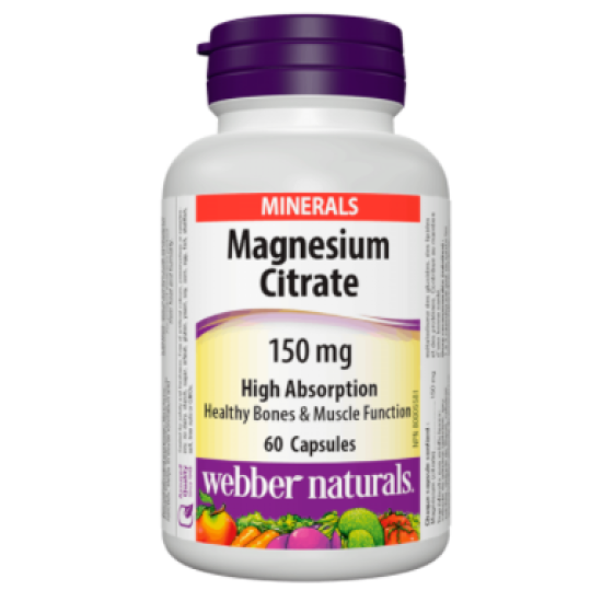 Webber Naturals Magnesium Citrate / Магнезий цитрат /С висока абсорбция/ 150 mg, 60 капсули на супер цена
