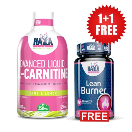Haya Labs PROMO 1+1 FREE Advanced Liquid L-Carnitine / 500ml + Lean Burner / 60 caps на супер цена
