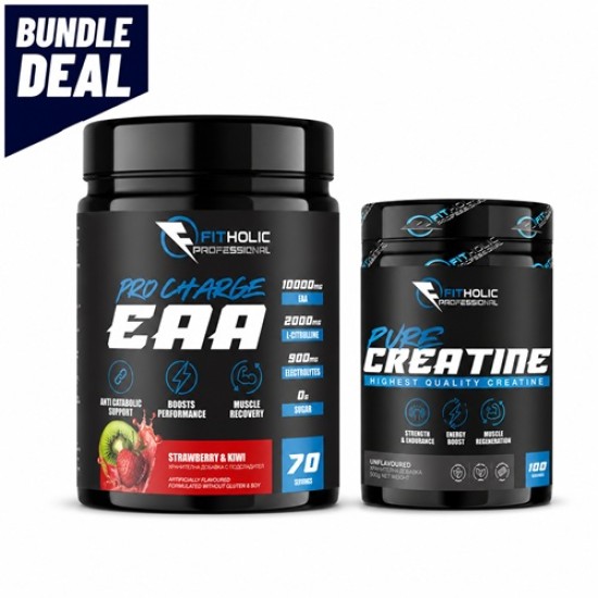Fitholic Professional Pro Charge EAA 70 дози + Fitholic Professional Pure Creatine на изгодни цени Fitholic Professional Pro Charge EAA 70 дози + Fitholic Professional Pure Creatine на супер цена