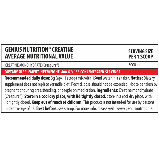 GENIUS NUTRITION CREATINE WITH Creapure® 300g / 100 Serv на супер цена