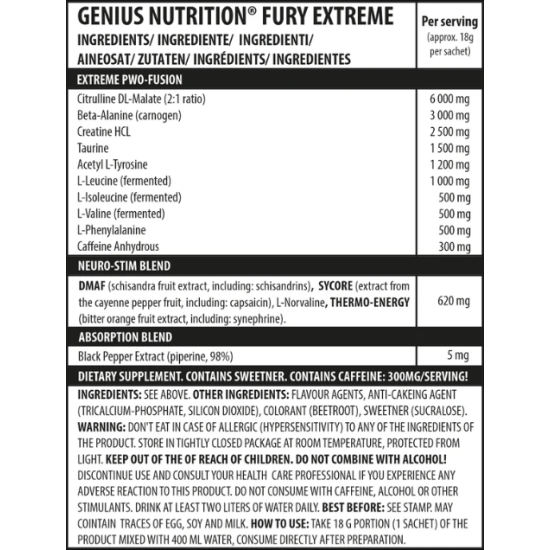 Genius Nutrition FURY EXTREME 18g/1 serv на супер цена