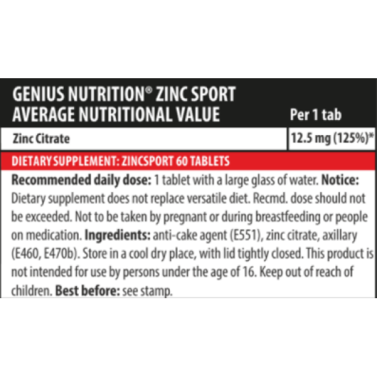 Genius Nutrition ZINC SPORT / 60 Tabs на супер цена