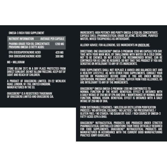 Grassberg Omega-3 Premium 1200m мг / 90 гел капсули на супер цена