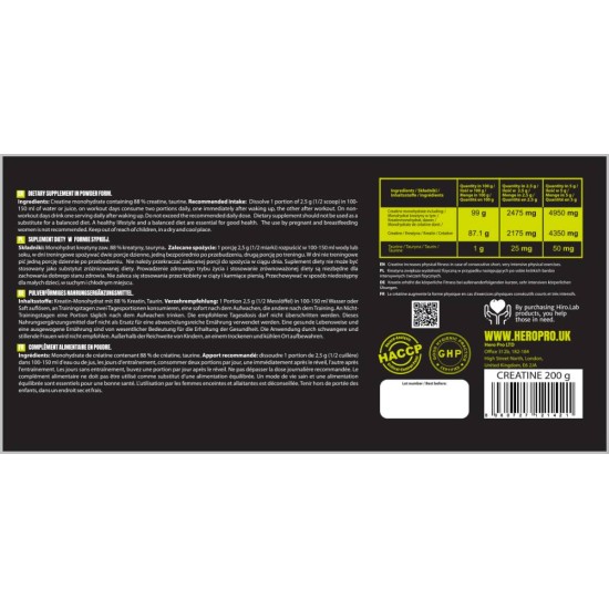 Hero.Lab Creatine Monohydrate Powder 200 гр / 80 дози на супер цена