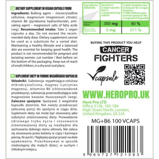 Hero.Lab MG + B6 | Magnesium Citrate + B6 100 капсули на изгодни цени Hero.Lab MG + B6 | Magnesium Citrate + B6 100 капсули на супер цена