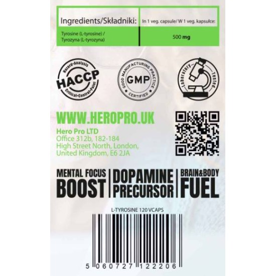 Hero.Lab L-Tyrosine 500 мг / 120 капсули на супер цена