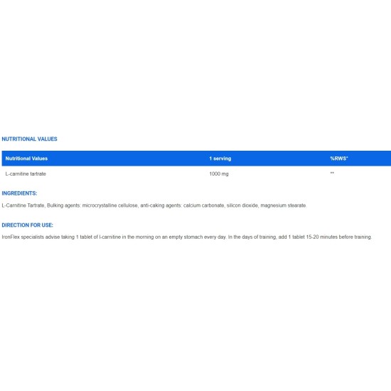 IronFlex L-Carnitine 1000 мг / 60 таблетки / 60 дози на супер цена
