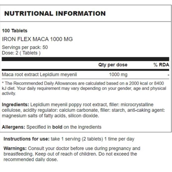 Ironflex Nutrition Maca 1000 мг / 100 таблетки на супер цена