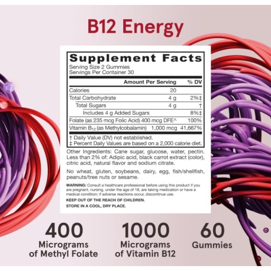Jarrow Formulas B12 Energy + Folate 60 дъвчащи таблетки на супер цена