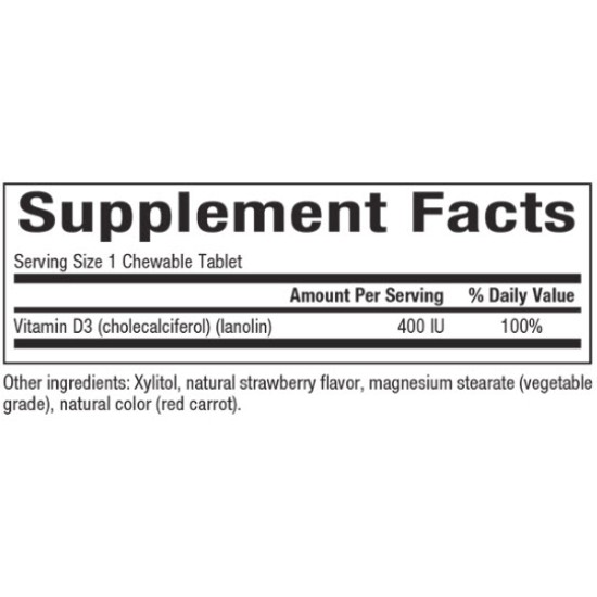 NATURAL FACTORS Big Friends Vitamin D3 400iu / 250 дъвчащи таблетки на супер цена
