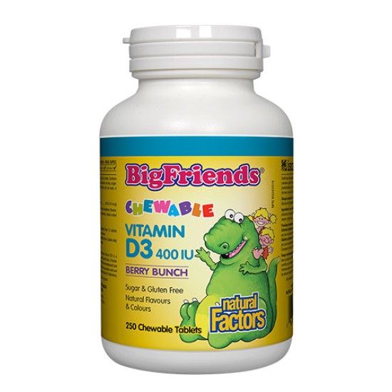 NATURAL FACTORS Big Friends Vitamin D3 400iu / 250 дъвчащи таблетки на супер цена