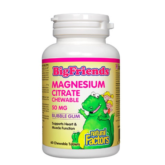 NATURAL FACTORS Big Friends Magnesium Citrate for Children / 60 дъвчащи таблетки на супер цена