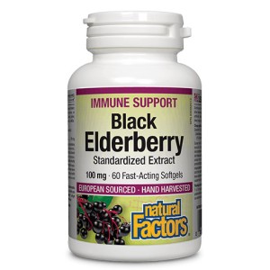 NATURAL FACTORS Black Elderberry 100 мг Standardized Extract / 60 гел капсули