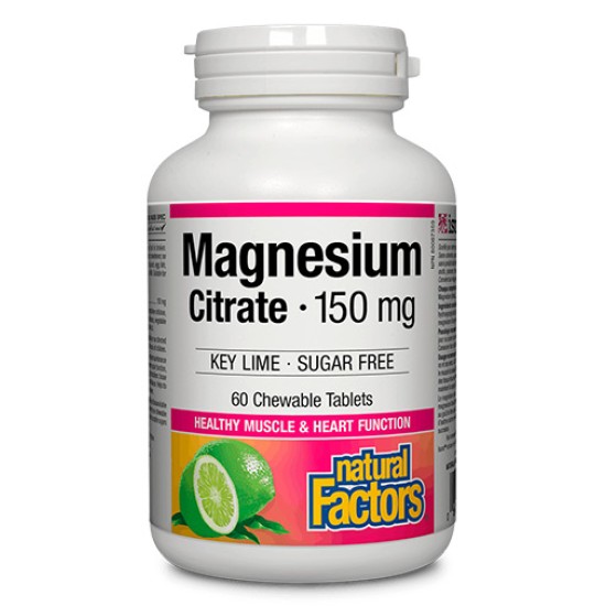 NATURAL FACTORS Magnesium Citrate 150 мг / 60 дъвчаща таблетки на супер цена