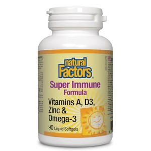 NATURAL FACTORS Super Immune Formula / Vitamins A, D3, Zinc & Omega-3 / 90 гел капсули