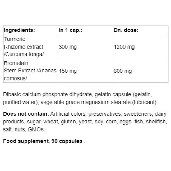 NATURAL FACTORS Turmeric & Bromelain / 90 капсули на супер цена