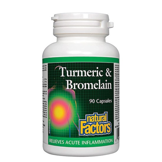 NATURAL FACTORS Turmeric & Bromelain / 90 капсули на супер цена