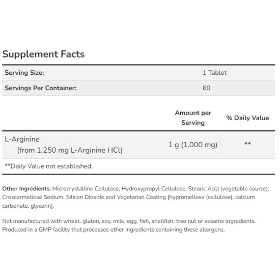 NOW L-Arginine 1000 мг / Double Strength 60 таблетки на супер цена