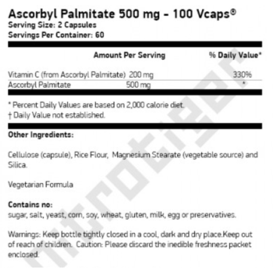 NOW Ascorbyl Palmitate 500 мг / 100 капсули на супер цена