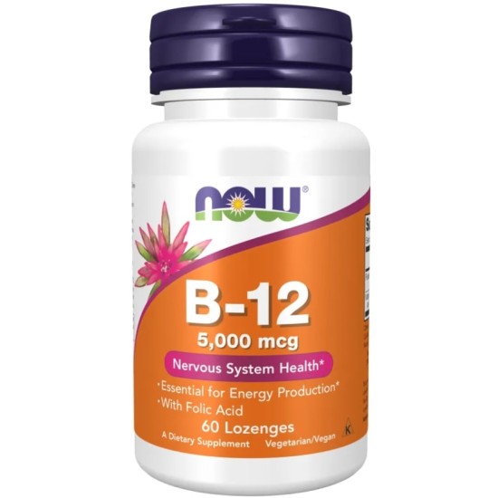 NOW VITAMIN B-12 5000 MCG + FOLIC ACID - 60 ТАБЛЕТКИ на супер цена