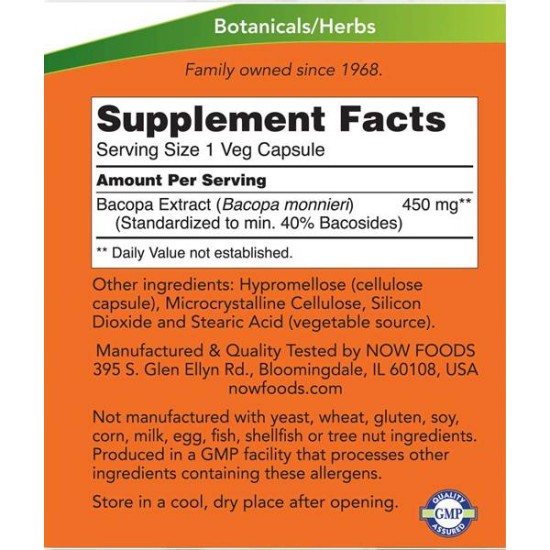 NOW Bacopa Extract 450 мг / 90 капсули на супер цена